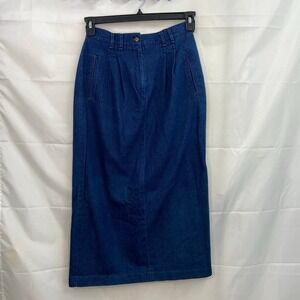 Vintage Talbots women's dark wash blue denim pleated ankle skirt‎ cottagecore 8